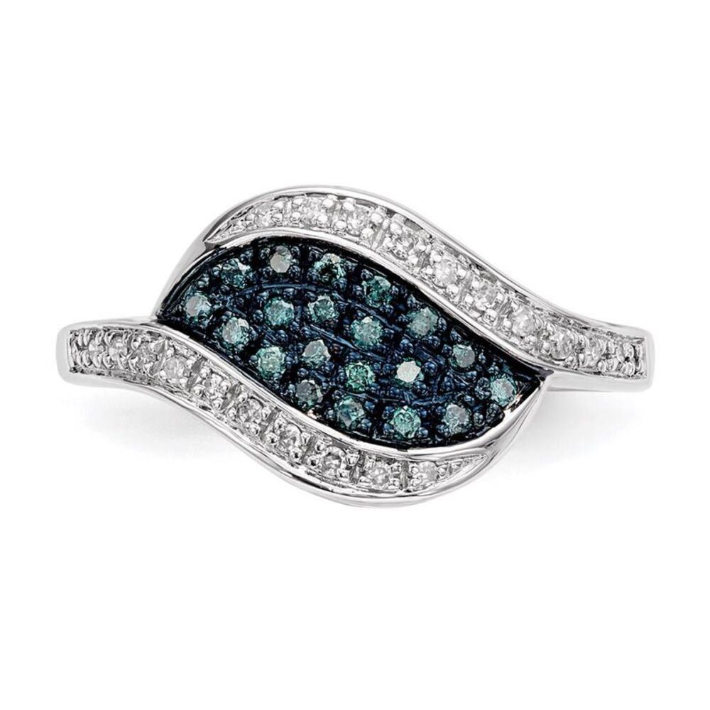 Blue & White Diamond Marquise Cluster Ring in Sterling Silver Size 8 - Picture 4 of 6